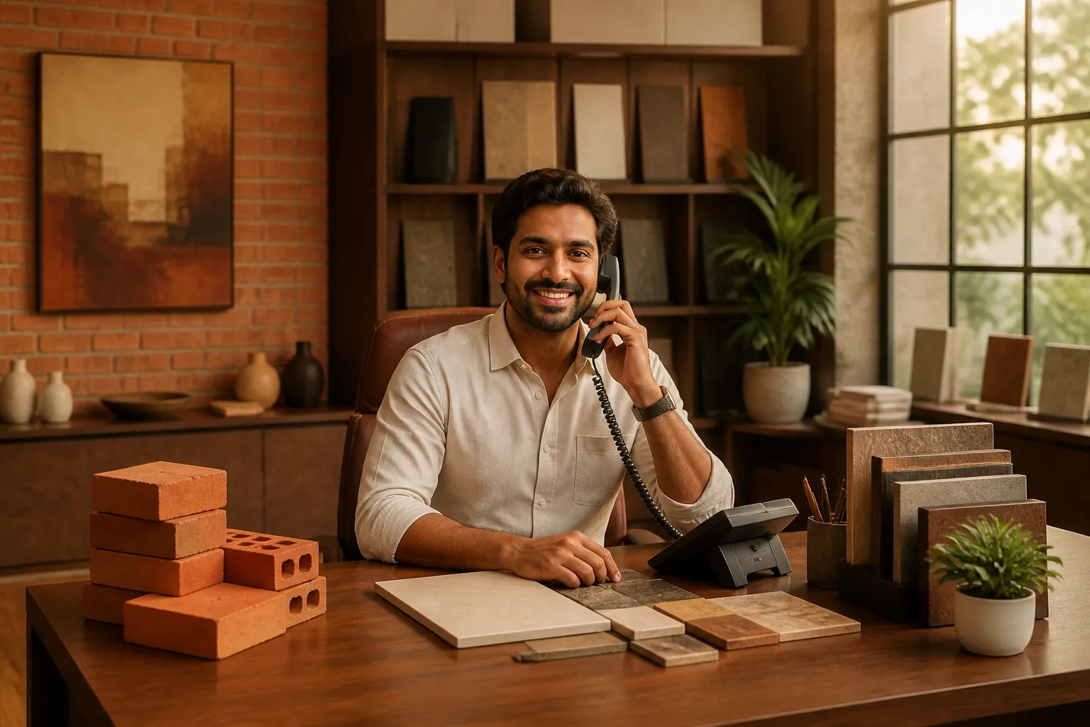 DXT Ashcore sales team member on a call with a construction client